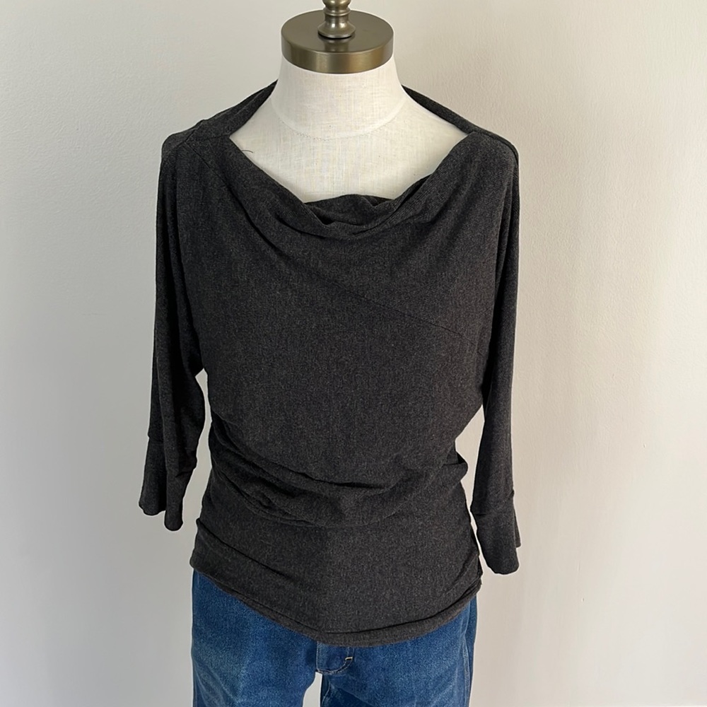 - Anthropologie Bordeaux grey 3/4 knit top size M